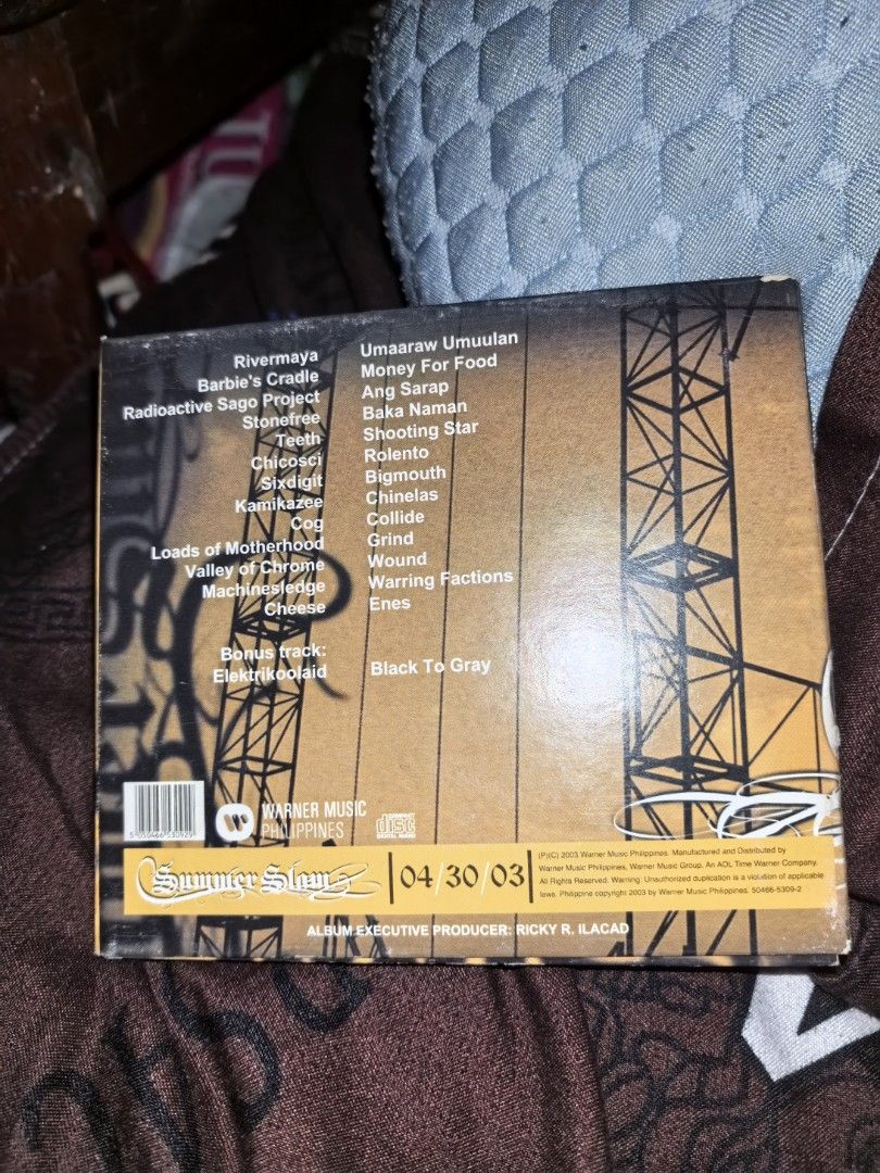 CD ORIGINAL PULP SUMMER SLAM WITH CD (Category: CDs & DVDs) located in Caloocan City. Submitted by rvekiss (Listing ID 1460706256, Image 3). Description: includes Rivermaya, Barbie's Cradle, Radioactive Sago Project, Stonefree, Teeth, Chicosci, Sixdigit, Kamikazee, Cog, Loads of Motherhood, Valley of Chrome Machinesledge, Cheese & Elektrikoolaid dents on the corner but overall in good condition.