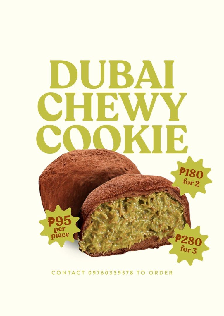 Chewy dubai cookie (Category: Homemade Bakes) located in San Juan City. Submitted by cometsanythingtosell (Listing ID 1460713929, Image 3). Description: 750 for 8pcs.