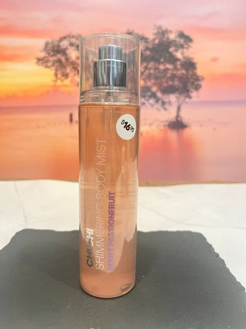 Chi Chi Shimmering Body Mist - Berry Passionfruit (Category: Fragrance & Deodorants) located in Rizal. Submitted by gmaven8888 (Listing ID 1460561009, Image 3). Description: - Chi Chi Shimmering Body Mist - Scent: Berry Passionfruit - Leaves a lovely shimmer on your skin - Provides a subtle glow - Convenient travel-size bottle - Perfect for a nice scent and sparkle on the go - sealed and unopened - Purchased from Australia.