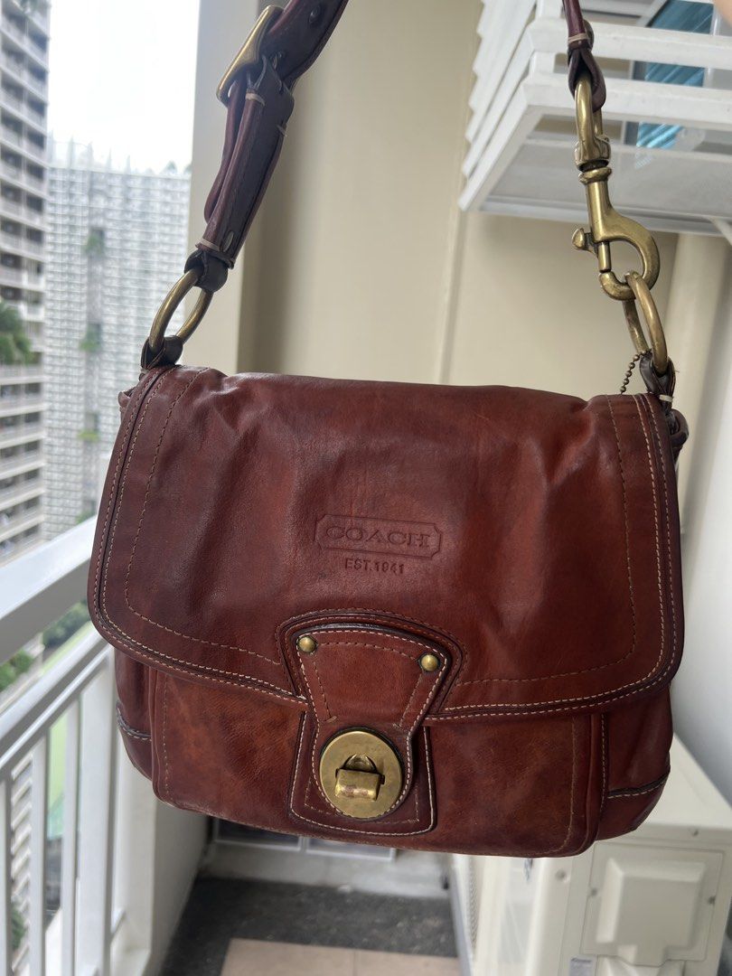 Coach Legacy Ali in Whiskey (Category: Shoulder Bags) located in Manila. Submitted by declutter_gurl (Listing ID 1460522667, Image 1). Description: 65th Anniversary Legacy style with brass hardware and signature multicolor stripe lining Loc: Pasig .