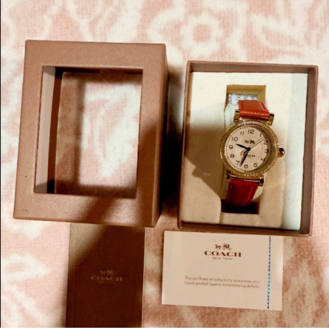 Coach Watch (Category: Women's Watches) located in Quezon City. Submitted by liezl.marie (Listing ID 1460671190, Image 1). Description: C0ach Madison watch featuring a striking red leather strap and a sparkling crystal-accented bezel. 6,500 Open for layaway. Disclaimer: We are not affiliated, associated, authorized, endorsed by or in any way officially connected with any other company or luxury brand. All copyrights are reserved to the original b