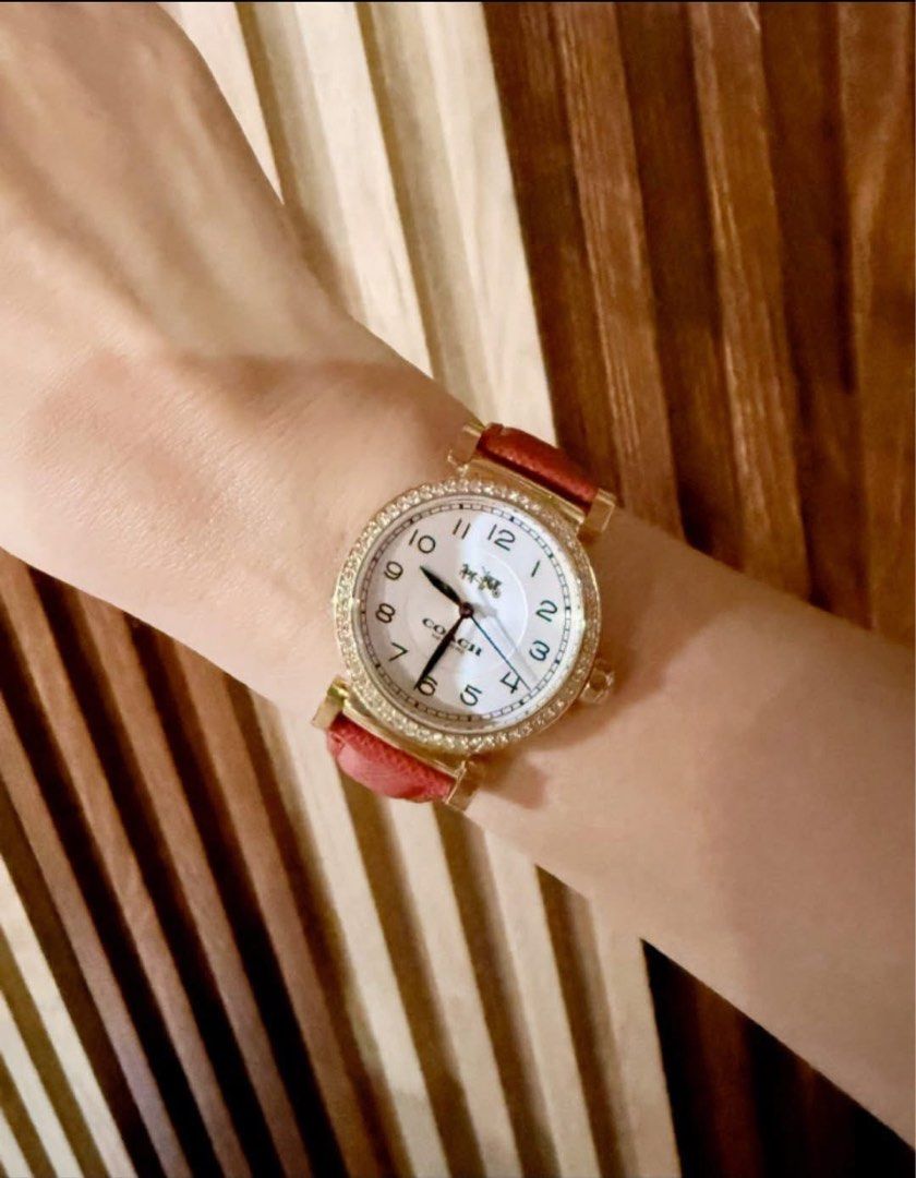 Coach Watch (Category: Women's Watches) located in Quezon City. Submitted by liezl.marie (Listing ID 1460671190, Image 3). Description: C0ach Madison watch featuring a striking red leather strap and a sparkling crystal-accented bezel. 6,500 Open for layaway. Disclaimer: We are not affiliated, associated, authorized, endorsed by or in any way officially connected with any other company or luxury brand. All copyrights are reserved to the original b