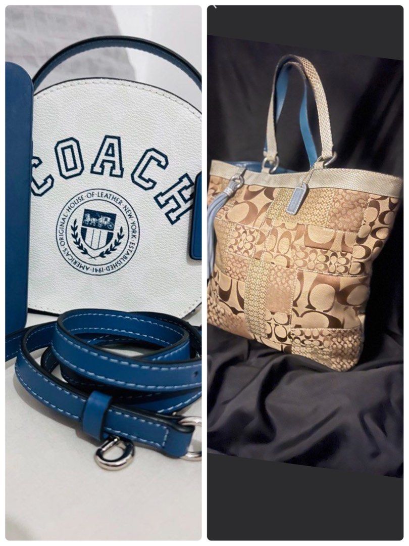 Coach White Round Bag & Patchwork Tote Bag (Category: Luxury Bags & Wallets) located in Las Pinas. Submitted by lyrehs1981 (Listing ID 1460618227, Image 1). Description: - Coach white canteen coach bag - Includes matching crossbody strap - Comes with a Coach patchwork tote bag - authentic Tote coach patchwork bag features blue lining - Ideal for everyday use and travel.