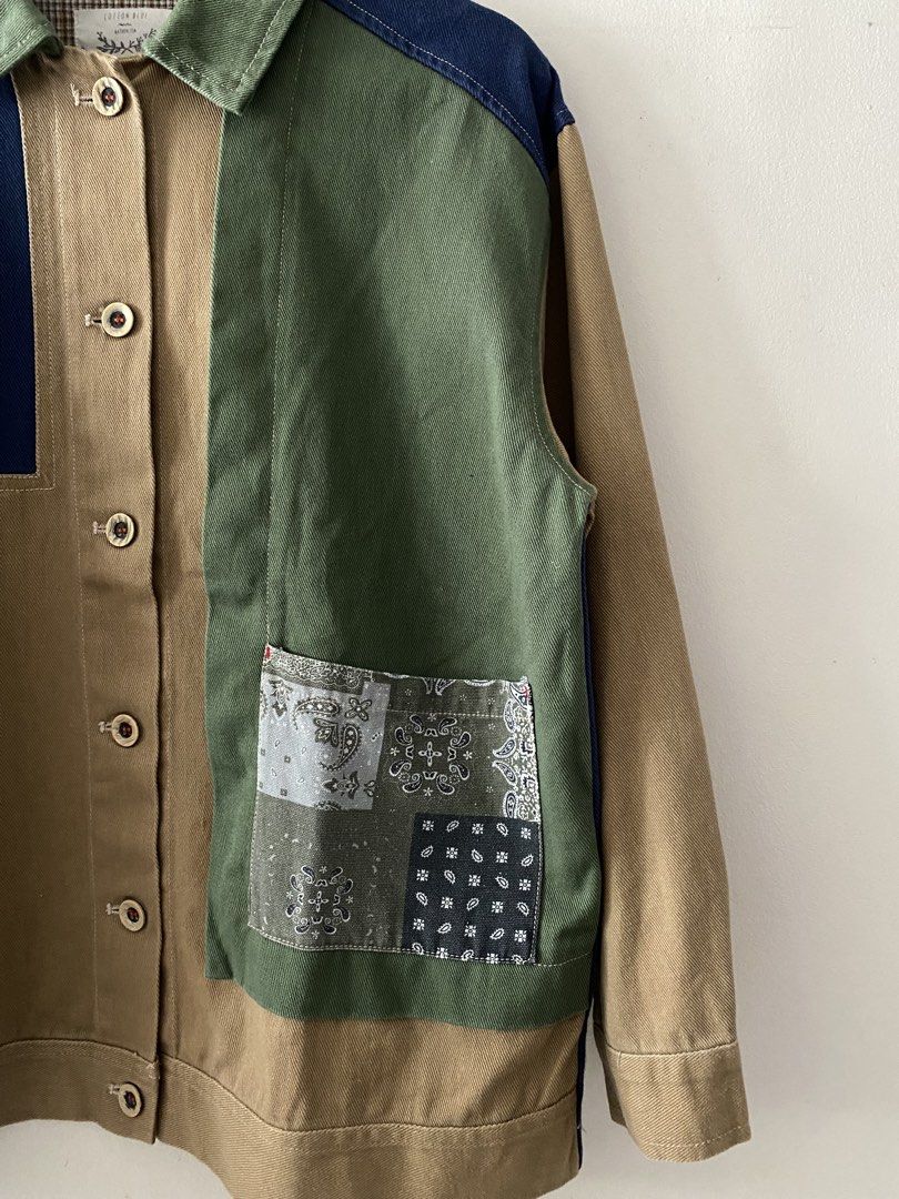 Cotton Blue Japanese Vibe Multicolored Patchwork Chore Jacket (Category: Coats, Jackets and Outerwear) located in Quezon City. Submitted by rlphvncntbs (Listing ID 1460585169, Image 3). Description: Cotton Blue Japanese Vibe Multicolored Patchwork Chore Jacket Size: Fits Medium Measurements: 22" x 26" Excellent Condition ₱2,500 + SF (Negotiable).