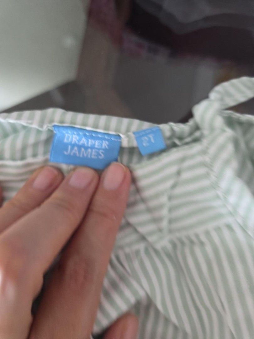 Draper James Striped Dress Size 2T (Category: Babies & Kids Fashion) located in Makati City. Submitted by kaisabb (Listing ID 1460597755, Image 2). Description: - Cute green and white striped dress - Brand: Draper James - Features button front detail - Includes a tie waist for a flattering fit - Ideal for summer wear - Easy and comfortable for little ones.