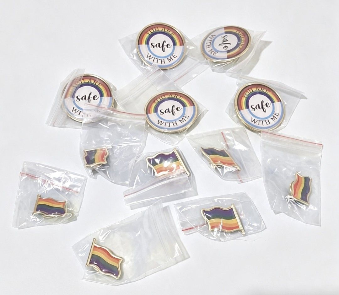 Enamel Pride Pins (Category: Other Merchandise) located in Bulacan. Submitted by gjeen (Listing ID 1460571292, Image 1). Description: Take All (12 pcs) Php150/pc - rainbow Php50/pc - safe with me.