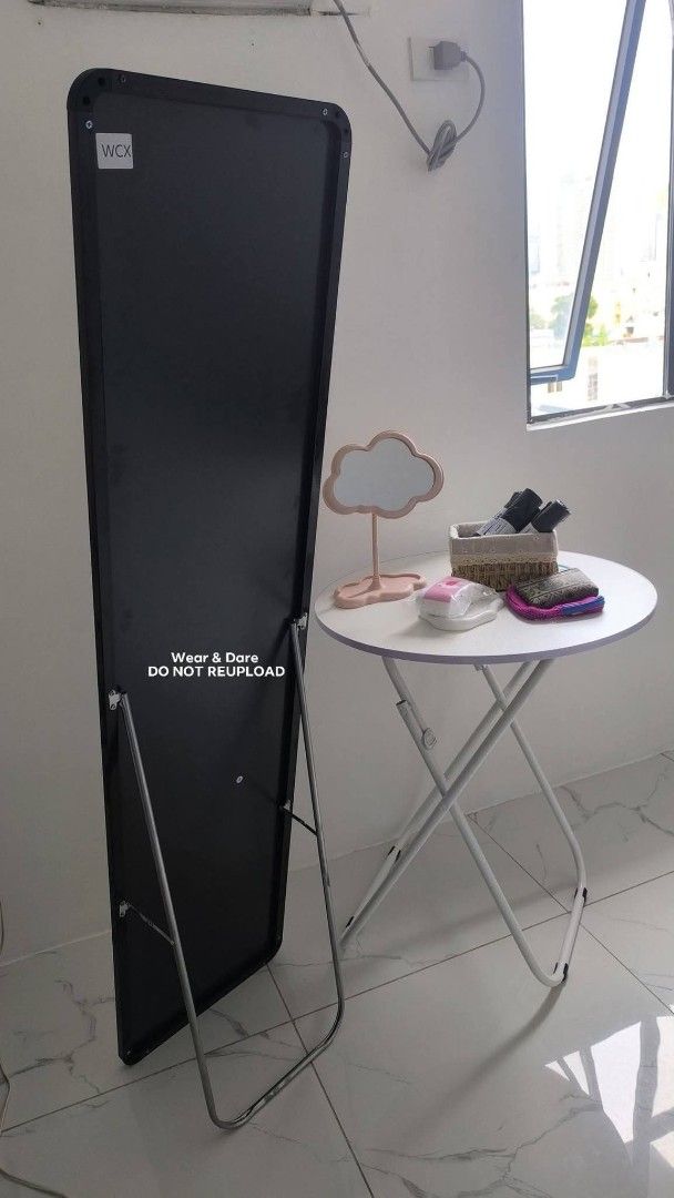 Full Body Mirror with stand (Category: Mirrors) located in Manila. Submitted by tinebellen (Listing ID 1460560693, Image 2). Description: Collecting orders 💌 Full body mirror —5 ft tall Metal Frame with stand actual photos posted Php 499 📍Lalamove delivery | Payment first .