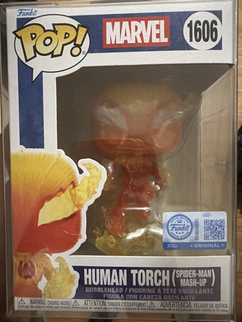 Funko Pop! Human Torch Spider-Man Mash-Up #1606 (Category: Figurines & Statues) located in Taguig. Submitted by migsonpops (Listing ID 1460653225, Image 1). Description: 📦 Includes a used protector 📸 PM me for additional photos. 🚚 Shipping via Lalamove or LBC or J&T (shipping fee to be shouldered by the buyer). 💳 Payment via GCash. 📍 Meetup or pickup: Taguig City.