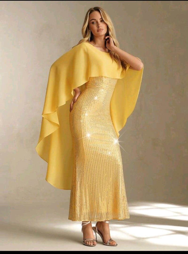 Gold Sequin Maxi Dress with Flowy Cape (Category: Dresses) located in Taguig. Submitted by suzzyb. (Listing ID 1460679437, Image 2). Description: SHEIN Gold Gown.