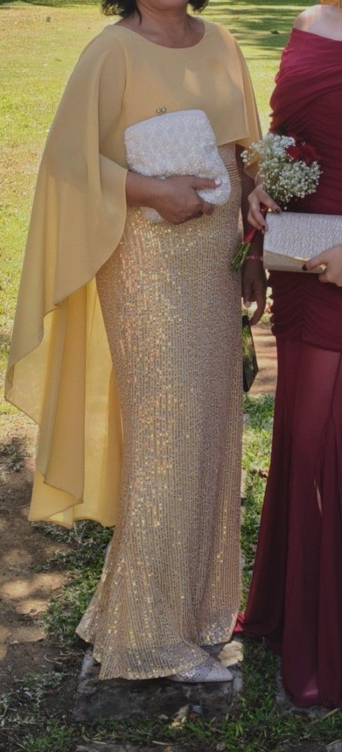 Gold Sequin Maxi Dress with Flowy Cape (Category: Dresses) located in Taguig. Submitted by suzzyb. (Listing ID 1460679437, Image 3). Description: SHEIN Gold Gown.