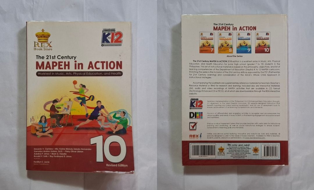 Grade 10 Books (Category: Textbooks) located in Quezon City. Submitted by zharzabr (Listing ID 1460510960, Image 2). Description: 1. REX: Punla — Mga Akdang Pampanitikan ng Daigdig at El Filibusterismo - Never used - Good as new 2. REX: The 21st Century MAPEH in Action - Never used - Good as new 3. TLE: Modules in Home Economics – Cookery - Has some marks and underlines - Still in good condition 4. REX: Kayamanan – Ekonomiks - Has some underlines