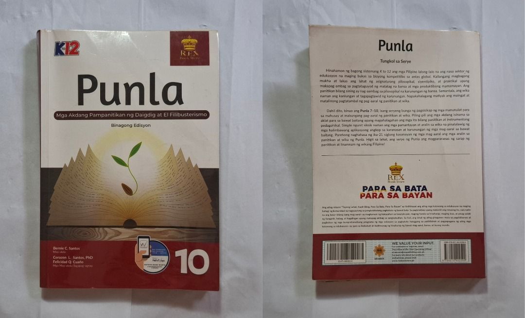 Grade 10 Books (Category: Textbooks) located in Quezon City. Submitted by zharzabr (Listing ID 1460510960, Image 1). Description: 1. REX: Punla — Mga Akdang Pampanitikan ng Daigdig at El Filibusterismo - Never used - Good as new 2. REX: The 21st Century MAPEH in Action - Never used - Good as new 3. TLE: Modules in Home Economics – Cookery - Has some marks and underlines - Still in good condition 4. REX: Kayamanan – Ekonomiks - Has some underlines
