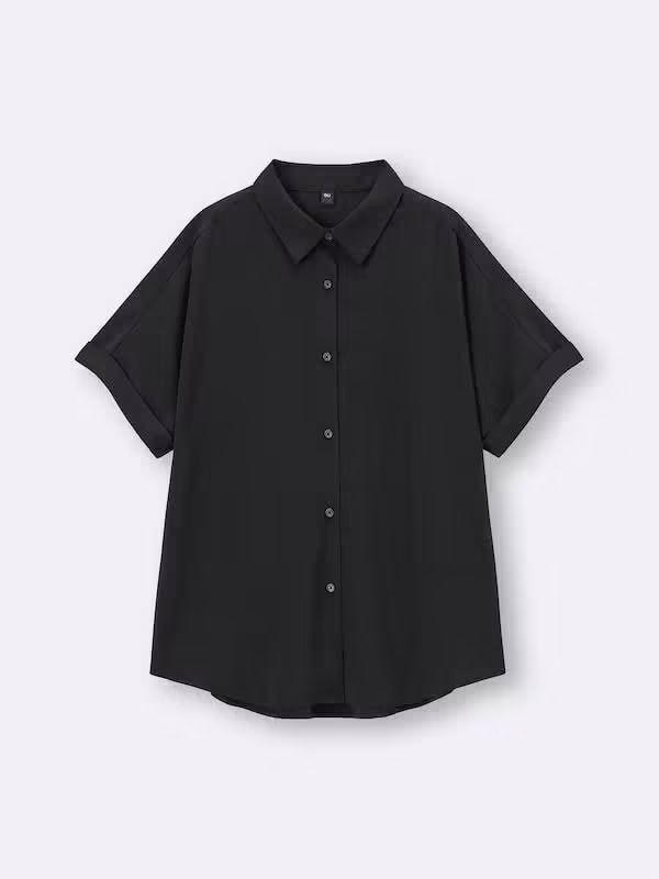 Gu Drape shirt Blouse (Category: Blouses) located in San Fernando. Submitted by wintersummerboutique (Listing ID 1460641563, Image 1). Description: Gu Drape shirt Blouse Large on tag Width 22 Length 24 Excellent condition Pampanga.