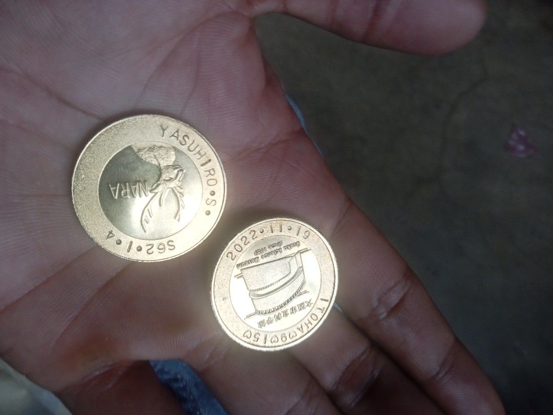 Hayabusa & Nara Commemorative Coins Set (Category: Currency) located in Caloocan City. Submitted by arielrosario22 (Listing ID 1460599444, Image 2). Description: - Commemorative coin featuring Hayabusa spacecraft with 'BACK TO THE EARTH' - Coin with 'YASUHIRO.S NARA' and a deer - Coin showing JAXA Tsukuba Space Center and 'ITOHAM 50' - Coin with 'NARA' and a deer, dated 'S62.1.4' - Perfect for coin collectors 2 coins.