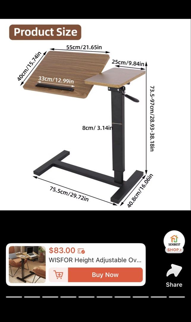Height Adjustable Table (Category: Tables & Sets) located in Singapore. Submitted by ssonia194816 (Listing ID 1460664633, Image 3). Description: - Height Adjustable Laptop Table - Use over bed or sofa - Tilting tabletop for comfortable viewing - Ideal for working from home or relaxing - Easy to move around - Original price $83 - Like New - Collect from Canberra .