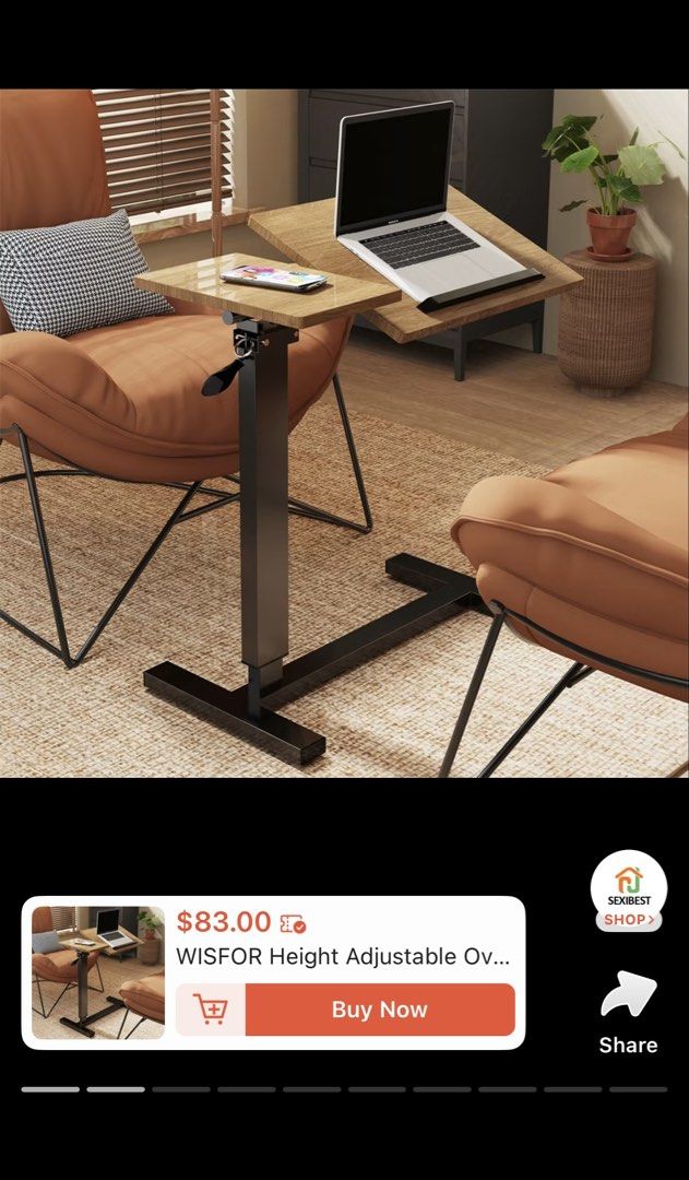 Height Adjustable Table (Category: Tables & Sets) located in Singapore. Submitted by ssonia194816 (Listing ID 1460664633, Image 1). Description: - Height Adjustable Laptop Table - Use over bed or sofa - Tilting tabletop for comfortable viewing - Ideal for working from home or relaxing - Easy to move around - Original price $83 - Like New - Collect from Canberra .