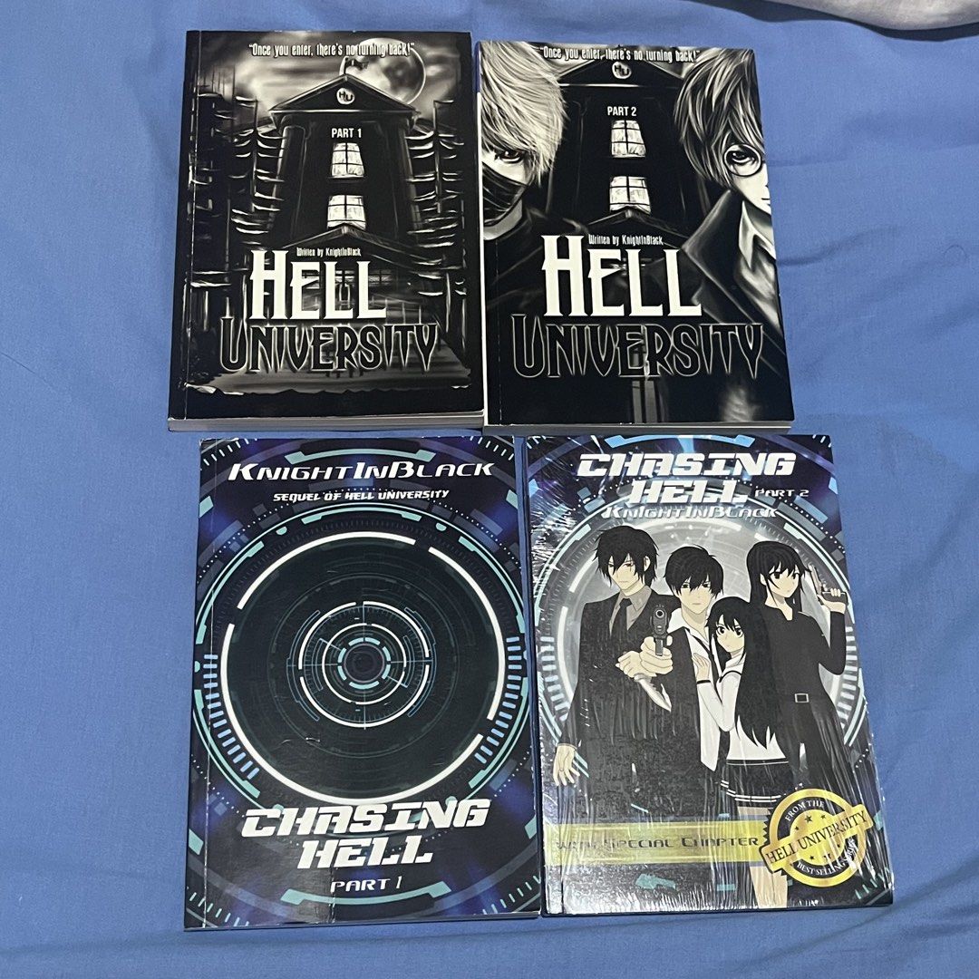 Hell University and Chasing Hell Set (4 books) (Category: Storybooks) located in Las Pinas. Submitted by thisischyn (Listing ID 1460542687, Image 1). Description: Mop: gcash Mod: gogo xpress only *buyer will shoulder delivery fee! Loc: las piñas.