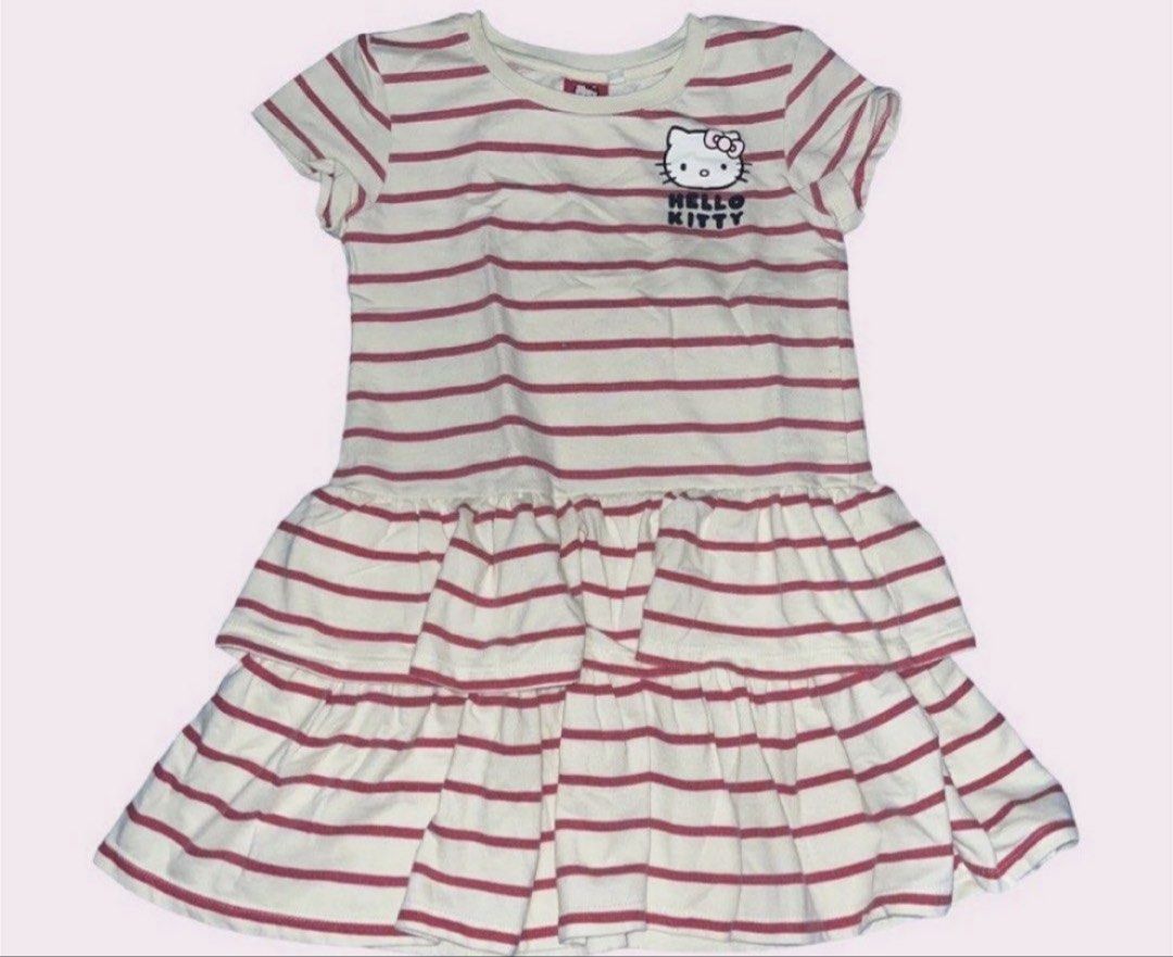 Hello Kitty Striped Ruffle Dress (Category: Babies & Kids Fashion) located in Rizal. Submitted by cassappl (Listing ID 1460708572, Image 1). Description: - Adorable Kitty dress for girls - Classic cream and red striped pattern - Fun tiered ruffle skirt design - Comfortable short sleeves - Ideal for casual outings and playdates - Easy to put on and take off.