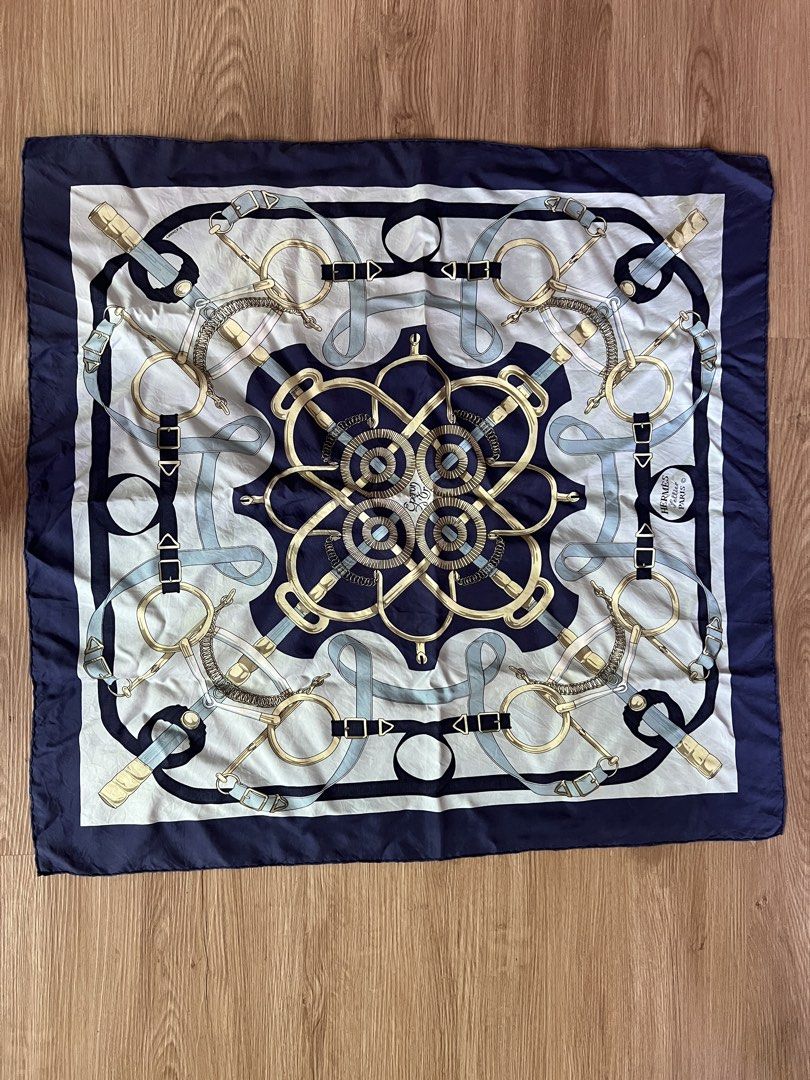 Hermes Sellier 90cm Silk Scarf (Category: Luxury Accessories) located in Makati City. Submitted by jean.gal (Listing ID 1460602120, Image 2). Description: Authentic Hermes Sellier 90cm Scarf Comes with original Hermes box, no ribbon Rolled hem Accidentally washed in washing machine hence the faint discoloration.