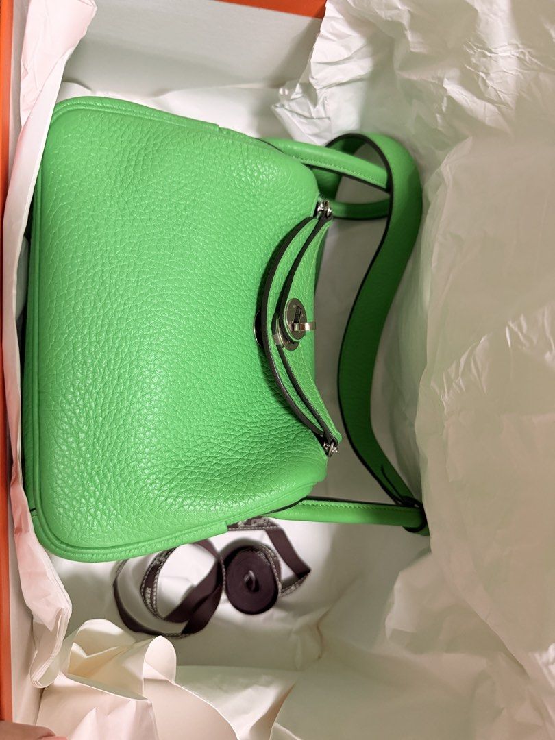 Authentic Hermes Kelly Mini Bag - Lime Green Epsom Leather (Category: Luxury Bags & Wallets) located in Quezon City. Submitted by racqi08 (Listing ID 1460617932, Image 1). Description: AUTHENTIC HERMÈS LINDY — VIBRANT GREEN 💚 Selling my preloved authentic Hermès Lindy in a gorgeous vibrant green with palladium-tone hardware. Beautiful statement color that’s even better in person. The leather remains supple with the signature relaxed Lindy silhou