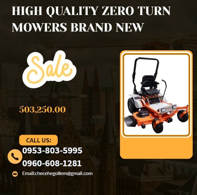 High Quality Zero Turn Mowers Brand New (Category: Everything Else Others) located in Caloocan City. Submitted by 09059603908 (Listing ID 1460602214, Image 1). Description: ●Type:MK50ZTR ●Engine:Gas Loncin V twin/803cc ●Voltage: 12V ●Cutting height: 1.5'' -5'' ●Forward Speed: MAX cutting speed: 10MPH ●Drive Type: Dual hydro sratic drive ●Cutting width: 50'' ●blades: 3 ●Pack Size L*W*H: 1760*1320*835mm ●Overall weight : 382kg ●Container Loan 40HQ 
