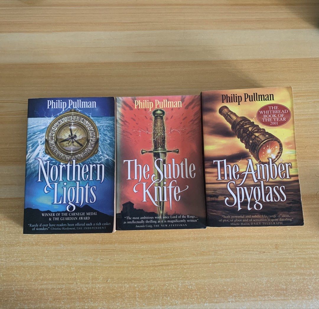 His Dark Materials trilogy by Philip Pullman (Category: Storybooks) located in Pasig City. Submitted by dublicat (Listing ID 1460547972, Image 1). Description: Northern Lights The Subtle Knife The Amber Spyglass Sold as bundle Please message me for more photos. Delivery only via J&T..