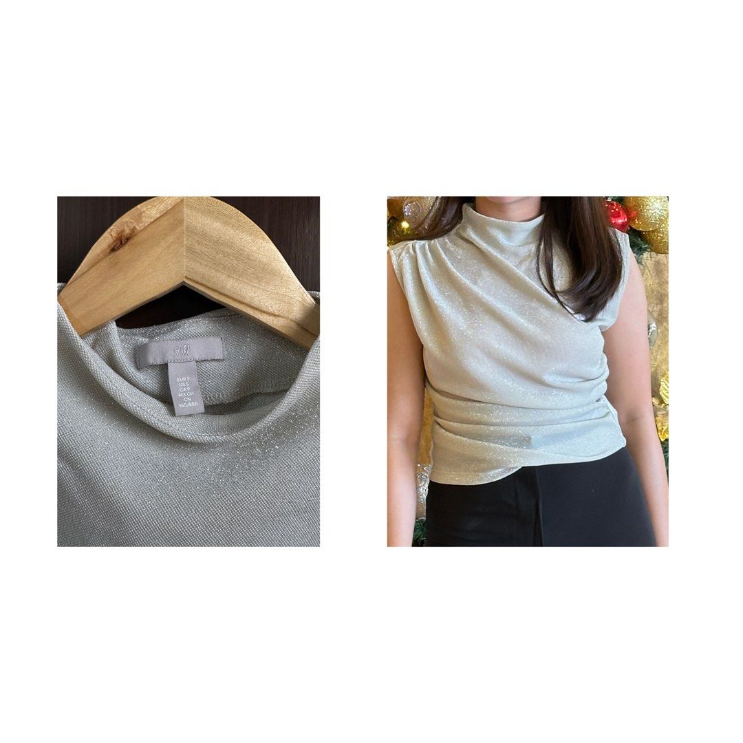 H&M Beige Sparkly Mock Neck Sleeveless Top (Category: Sleeveless) located in Candaba. Submitted by prettyandclean (Listing ID 1460587049, Image 2). Description: Worn once :) Size: EUR S US S.
