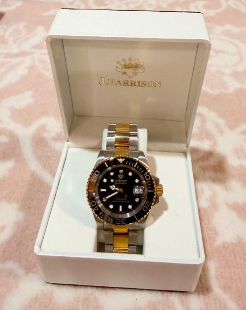 J. Harrison Watch (Category: Men's Watches) located in Quezon City. Submitted by liezl.marie (Listing ID 1460670746, Image 1). Description: A two-tone automatic men’s watch from J• Harris0n, a black dial and a gold-and-silver stainless steel band. -41mm 5,500 Open for layaway. Disclaimer: We are not affiliated, associated, authorized, endorsed by or in any way officially connected with any other company or luxury brand. All copyrights are reserve
