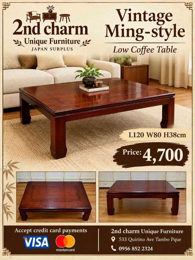Japan Surplus Ming style solid wood low center table (Category: Tables & Sets) located in Paranaque City. Submitted by eu.kr.jpsurplus (Listing ID 1460600942, Image 1). Description: 💳 𝐌𝐨𝐝𝐞 𝐨𝐟 𝐏𝐚𝐲𝐦𝐞𝐧𝐭 ✅ QR Ph Credit Card (Visa/MC) ️️✅️ QR Ph SP@yL@ter (Sh0pee) ✅️ GCash ✅ BDO Bank Transfer ✅ BPI Bank Transfer 📍 𝙋𝙖𝙮𝙢𝙚𝙣𝙩 𝙞𝙨 𝙢𝙖𝙙𝙚 𝙪𝙥𝙤𝙣 𝙥𝙞𝙘𝙠-𝙪𝙥 𝙛𝙧𝙤𝙢 𝙪𝙨..