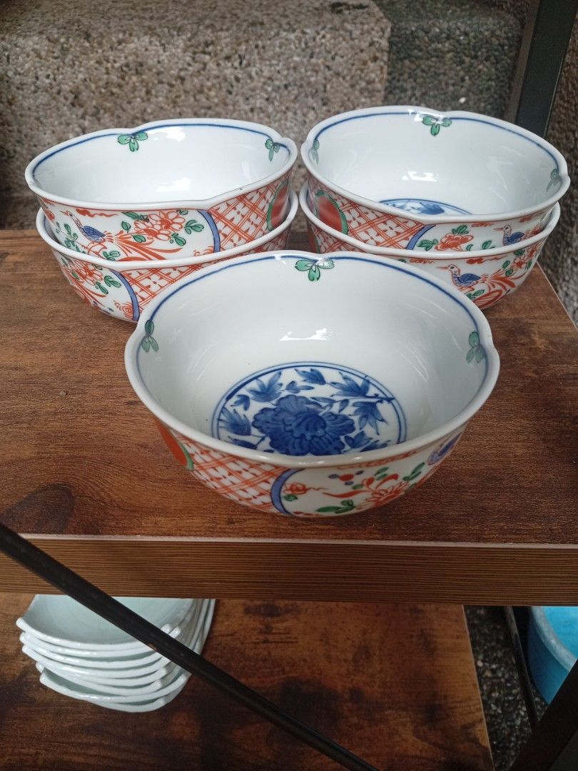 Five Japanese Ceramic Bowls (Category: Other Kitchenware & Tableware) located in Caloocan City. Submitted by lolacel (Listing ID 1460560700, Image 2). Description: Authentic Japanese ceramic bowl with intricate orange pattern with red and green details and Blue floral and leaves inside. five pieces available.. with maker's mark underneath.20 each,.