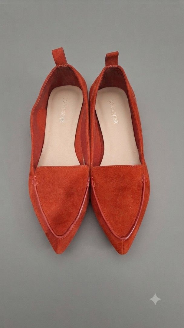 Jo Mercer Orange Suede Pointed Toe Flats (Category: Flats & Sandals) located in Baguio. Submitted by ybsecondchances (Listing ID 1460605694, Image 1). Description: - Brand: Jo Mercer - Color: Orange - Material: Suede - Style: Pointed toe flats - Closure: Slip-on - Versatility: Great for dressing up or down - Comfort: Comfortable for everyday wear - Condition: Please check photos for details.
