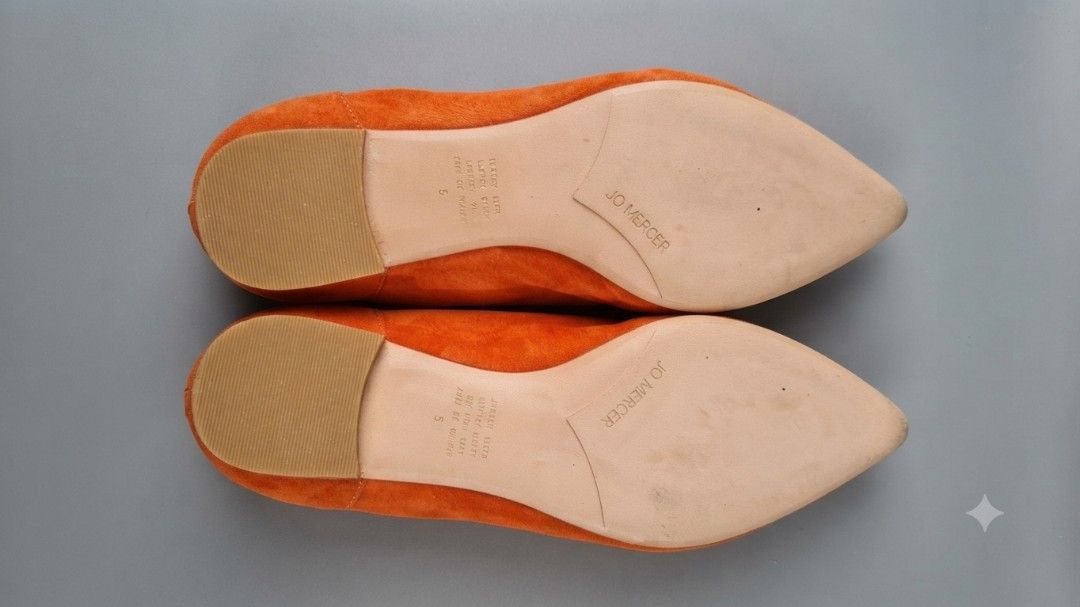 Jo Mercer Orange Suede Pointed Toe Flats (Category: Flats & Sandals) located in Baguio. Submitted by ybsecondchances (Listing ID 1460605694, Image 2). Description: - Brand: Jo Mercer - Color: Orange - Material: Suede - Style: Pointed toe flats - Closure: Slip-on - Versatility: Great for dressing up or down - Comfort: Comfortable for everyday wear - Condition: Please check photos for details.