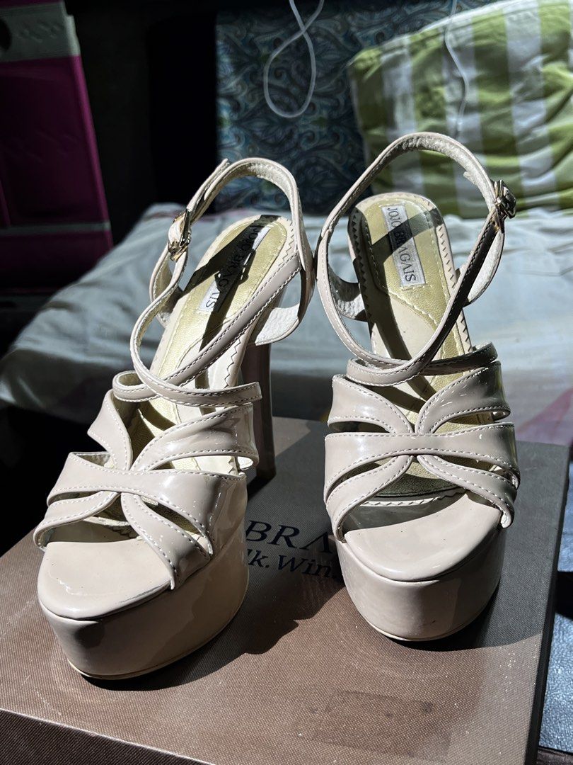 JOJO BRAGAIS Platform Strappy Heels Size 70 (Category: Heels) located in Paranaque City. Submitted by kwrntn111 (Listing ID 1460698765, Image 1). Description: - Brand: Jojo Bragais - Style: Platform Heels - Color: Beige Patent - Features: Strappy design, ankle buckle, platform sole - Heel Height: 70mm - Occasion: Great for dressing up.