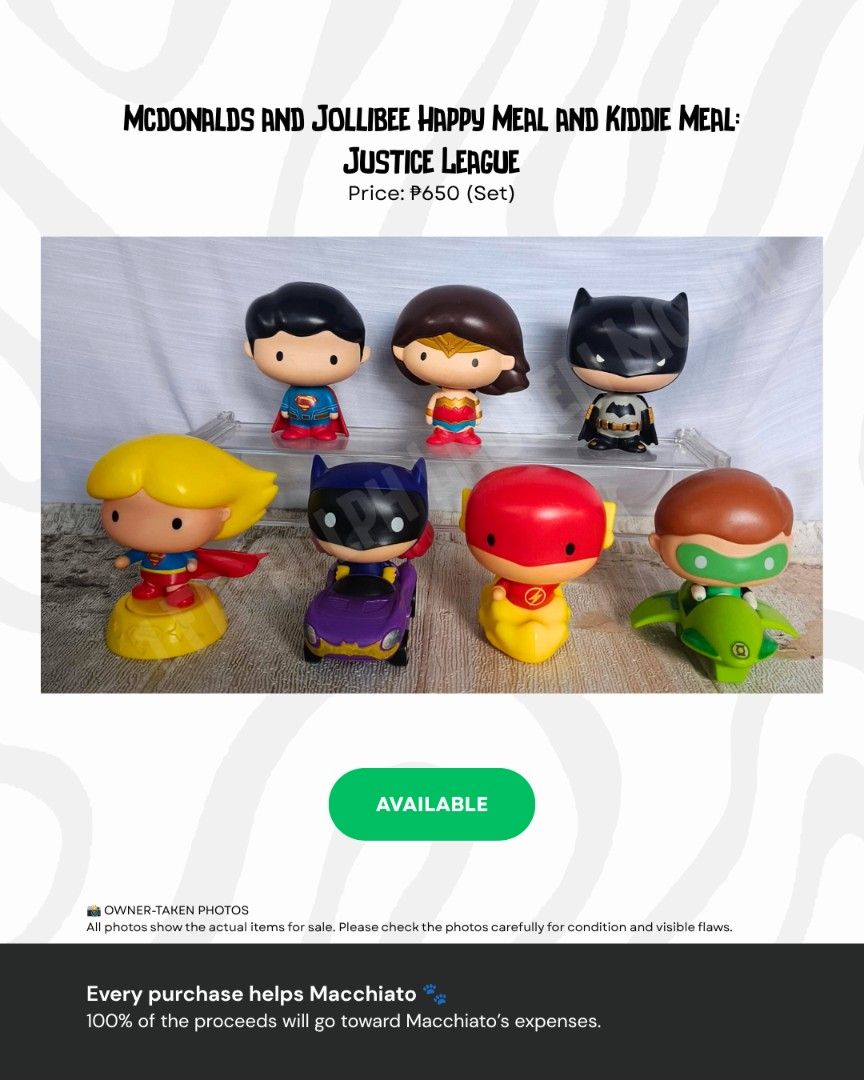Justice League (Category: Figurines & Statues) located in Manila. Submitted by kopiko_black (Listing ID 1460683348, Image 1). Description: Collection for a cause: Selling some of my collectibles to help my Furbaby Macchiato: Takenote: Mindly manage expectations as all items was out of the box because it was displayed only. All items displayed on the photos as well as payment and shop rules: 📍Loc: San Andres Bukid Manila 🛵 Mod: lalamove / moveit