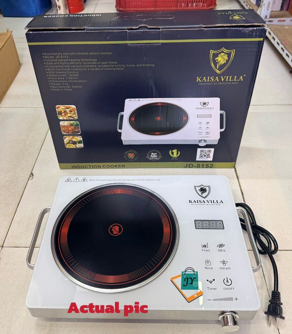 Kaisa Villa JD-8151 Induction Cooker (Category: Cookers) located in Manila. Submitted by chaionlineshop (Listing ID 1460522773, Image 2). Description: - Eco-friendly and safe infrared radiant heating technology - No smoke or open flame for a safer cooking experience - Compatible with various cookware types - Versatile for boiling, frying, and braising - Rated Power: 3500W - Dimensions: 428 x 87 x 338 mm - Weight: 3 kg - Manufacturer: Starlux - Ma