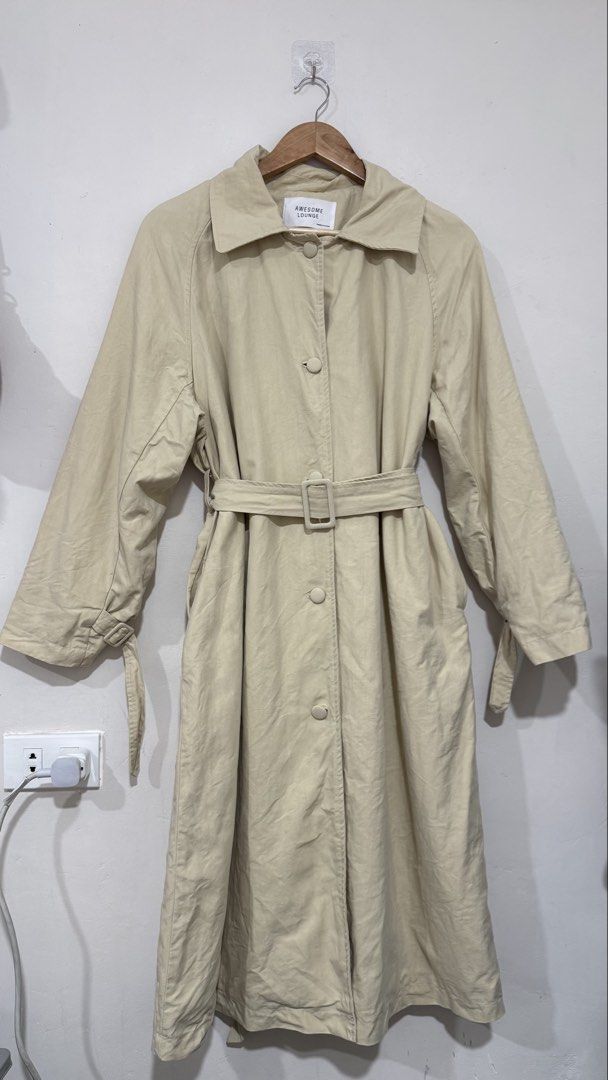 Khaki Light denim Coat brown (Category: Coats, Jackets and Outerwear) located in Manila. Submitted by morningthrifters (Listing ID 1460660165, Image 2). Description: This is from korea Good as new Khaki brown color With belt No flawas Can fits up to medium size.