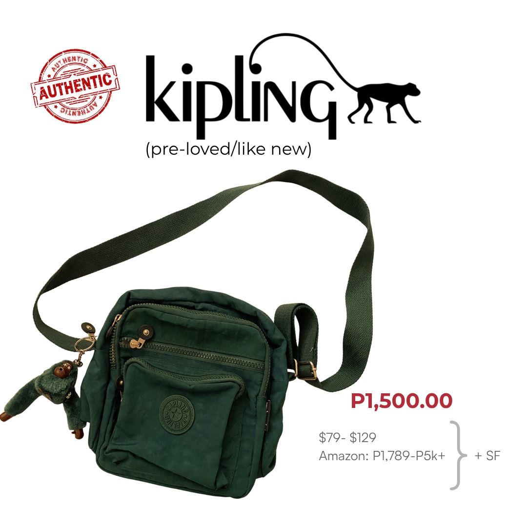 Kipling Green Nylon Crossbody Bag with Monkey Charm (Category: Cross-body Bags) located in Quezon City. Submitted by SustainableFashionatbp (Listing ID 1460541586, Image 2). Description: - Green Kipling crossbody bag - Made of durable nylon - Features multiple zippered compartments for organization - Includes the iconic Kipling monkey charm - Adjustable shoulder strap for comfortable wear - Ideal for everyday use or travel.