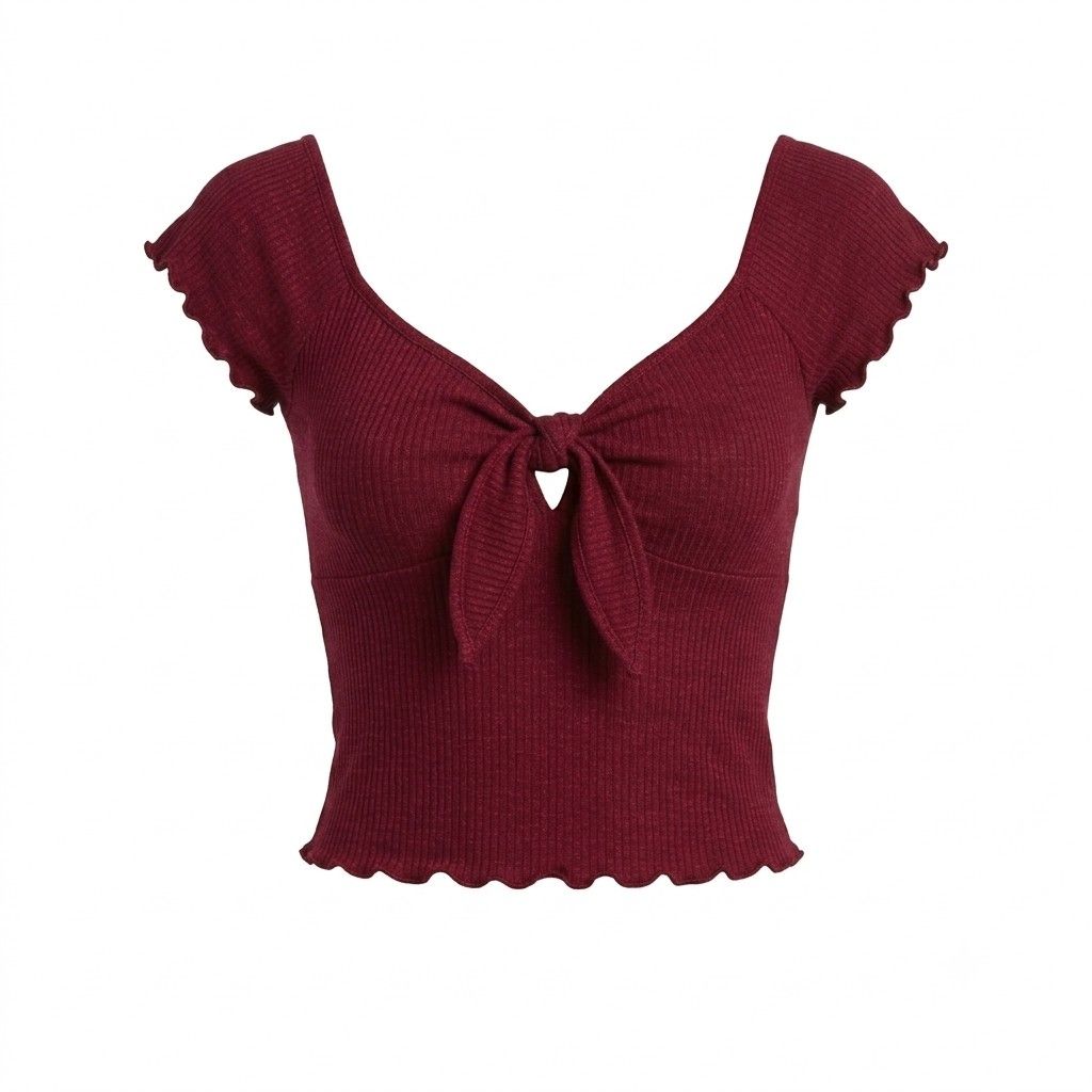 Knitted red maroon cropped top (Category: Blouses) located in Manila. Submitted by letthingsgo_ (Listing ID 1458325412, Image 1). Description: xs to small.