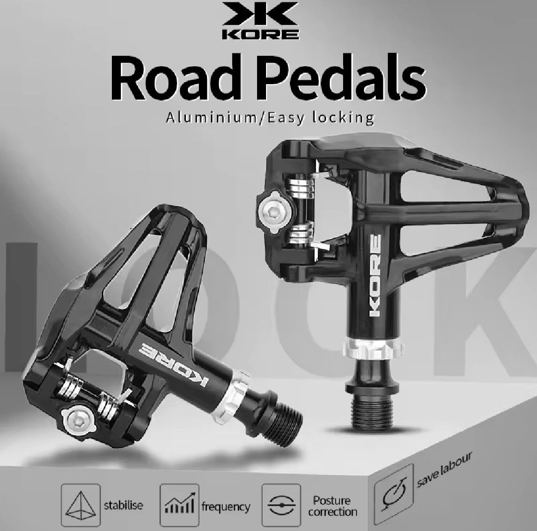 KORE Road Pedals Aluminium Easy Locking (Category: Bicycles) located in Quezon City. Submitted by xjoelouise (Listing ID 1460588021, Image 3). Description: - Lightweight aluminum construction - Easy to clip in and out - Includes cleats and all necessary screws - Weighs only 283g per set - Pedal dimensions: 89mm x 96mm.