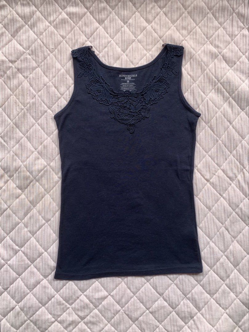 laced knit navy blue tank cami top (Category: Sleeveless) located in Imus. Submitted by totorocchin (Listing ID 1460689585, Image 1). Description: S-L no flaws.