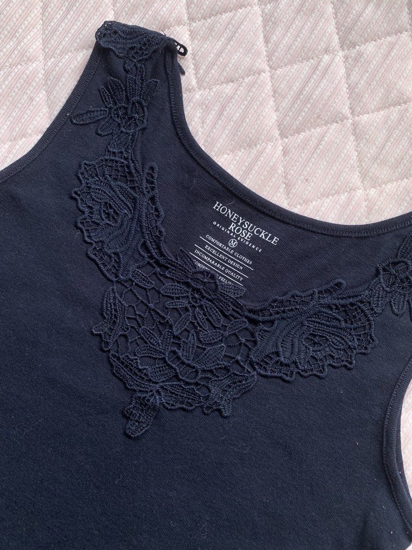 laced knit navy blue tank cami top (Category: Sleeveless) located in Imus. Submitted by totorocchin (Listing ID 1460689585, Image 2). Description: S-L no flaws.