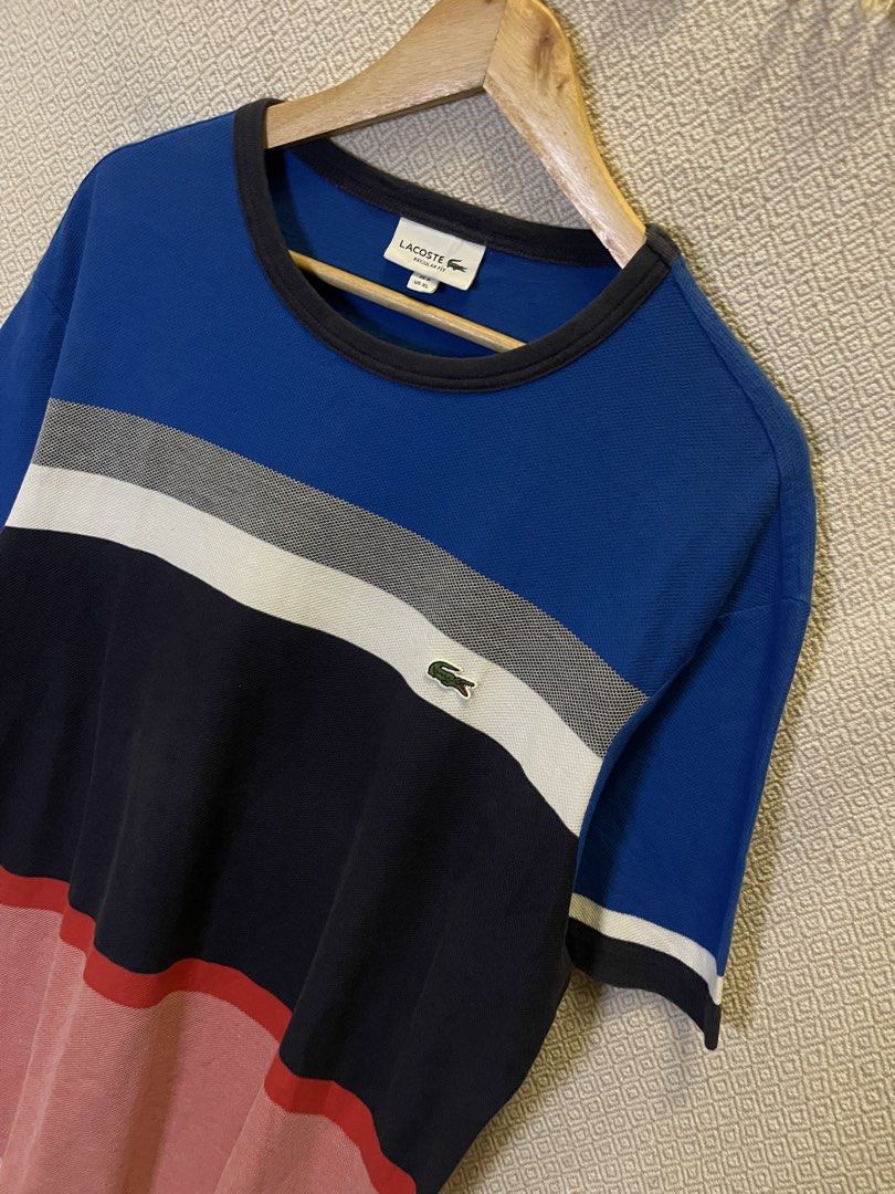 Lacoste stripe tee (Category: Tshirts & Polo Shirts ) located in Manila. Submitted by hypestock_mnl (Listing ID 1460531296, Image 2). Description: - stylish - perfect for casual wear - great fit - in good condition - minimal signs of usage - 9.5/10 - money worth! - see pics for details/issue.