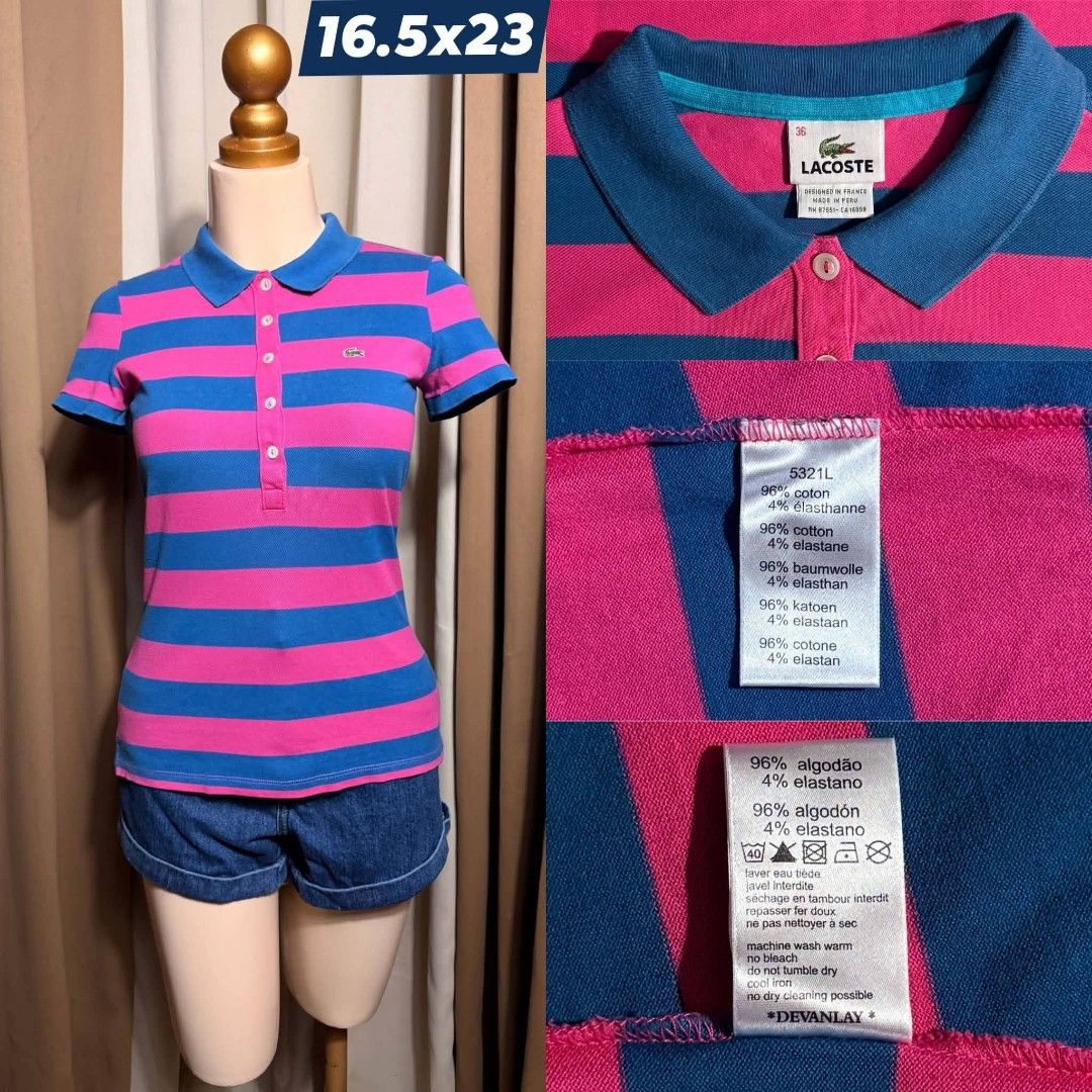 Lacoste Women (Category: Blouses) located in Pateros City. Submitted by jnnhfrnndz (Listing ID 1460554892, Image 1). Description: Lacoste Women 16.5x23 very good condition color rate : 10/10 location : Pateros J&T / LALAMOVE P999. OO only.