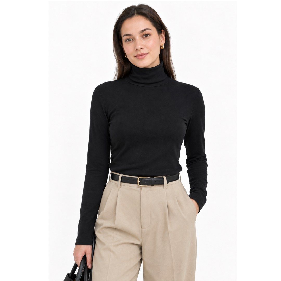 Large Black Cotton Stretch Turtleneck Long Sleeve Top | Minimalist Basic (Category: Longsleeves) located in San Jose del Monte. Submitted by vanessabarredo (Listing ID 1460518180, Image 1). Description: Classic black turtleneck long sleeve top with a clean, minimalist silhouette. Soft cotton-rich fabric with a touch of stretch—an easy layering staple for cooler weather, office wear, travel, or everyday outfits. Condition: Excellent Brand: No Bran