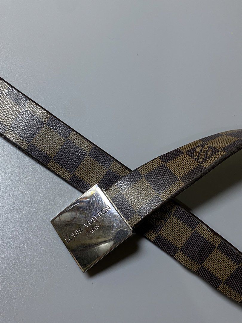Louis Vuitton Damier Ebene Canvas Belt (Category: Belts) located in Makati City. Submitted by earnx_ (Listing ID 1460703790, Image 2). Description: Louis Vuitton Damier Ebene Canvas Belt - 38 Length - Authentic/Legit - Issue missing silver on front and Crackings.