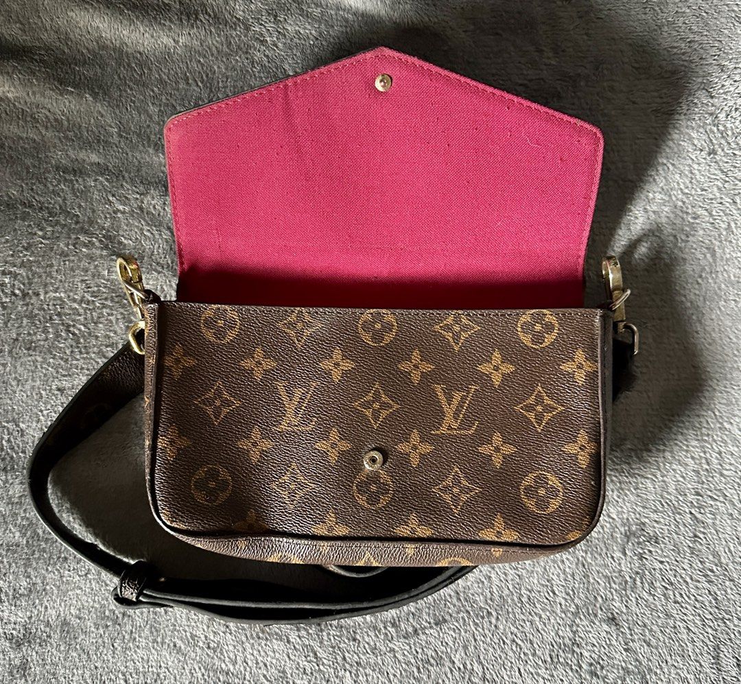 Louis Vuitton Monogram Canvas Crossbody Bag (Category: Luxury Bags & Wallets) located in Candaba. Submitted by shokgold19 (Listing ID 1460508460, Image 3). Description: - Classic Louis Vuitton monogram canvas crossbody bag - Secure flap closure with button snap - Vibrant pink fabric interior lining - Detachable and adjustable strap for versatile wear - Ideal for everyday use or travel.