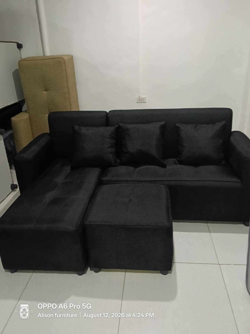 Mini L-shaped Sofa (Category: Sofas) located in Caloocan City. Submitted by gadayanbryanken24-38131 (Listing ID 1460559047, Image 2). Description: ✅Good quality sofa ✅Made in high quality material ✅Made in uratex foam ✅High quality fabrics and leather ✅Good lumber woods for frame AVAILABLE: 2 - seater 3 - seater 4 - seater Mini - L shape Medium L shape Elegant L shape.