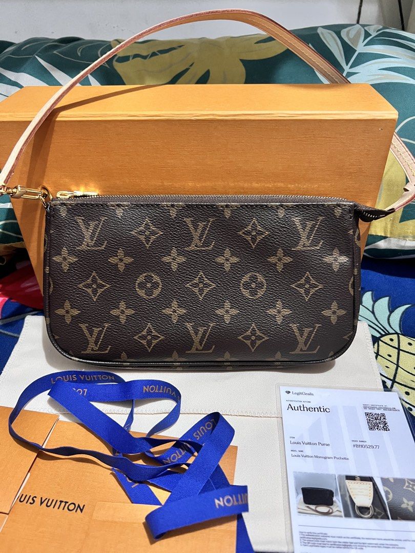 Lv Pochette Accessories shoulder bag (Category: Luxury Bags & Wallets) located in Manila. Submitted by swiftrabbit_1b4093 (Listing ID 1460534192, Image 2). Description: -Authentic lv -brown -Monogram canvas -leather top handle -gold-tone hardware -top zip fastening -internal logo patch Condition: EXCELLENT. This previously owned item is in near-perfect condition with no signs of damage or use..