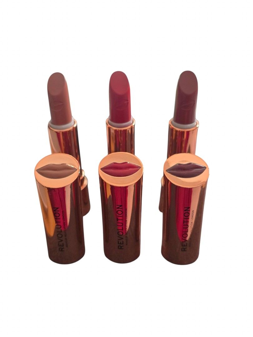 Makeup Revolution Lipstick (Category: Makeup) located in Taguig. Submitted by altainfante (Listing ID 1460678634, Image 2). Description: Authentic Makeup Revolution lipstick Creamy, smooth application Highly pigmented color Elegant rose-gold packaging Perfect for everyday looks or special occasions Available in various shades 350 each.