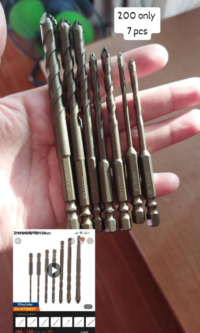 Masonry drill bits steel metal 7 pcs (Category: Looking For) located in Oas. Submitted by ali_shop_assorted_item (Listing ID 1460580211, Image 3). Description: .